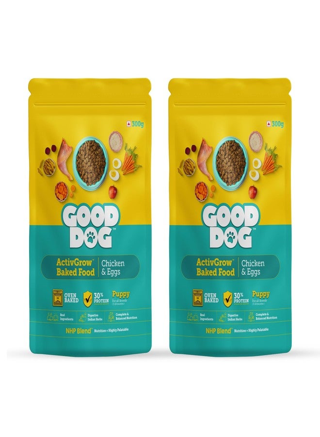 Good Dog Puppy Dry Dog Food | Oven Baked | Fresh Chicken & Eggs | 300g (Pack of 2) | Palatable Meal for Healthy Growth, Strong Bones, Immunity & Digestion | Puppy Food for All Breeds - Image 1